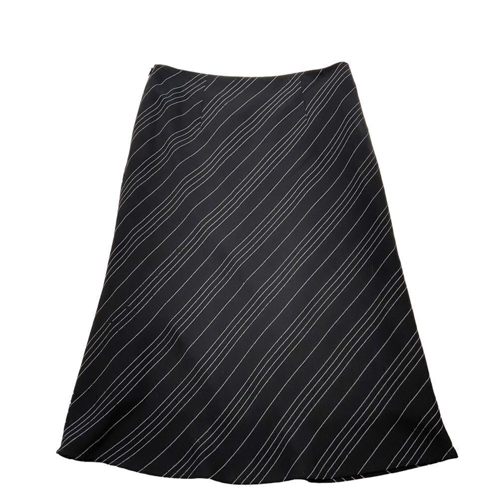 Vintage Midi Length Black‎ Chiffon Skirt with White Embroidery Size Small